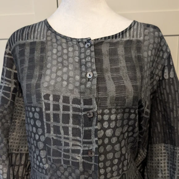 Gudrun Sjoden Sz M Oversized Linen blend Midi Buttondown Patchwork dress - Picture 2 of 5